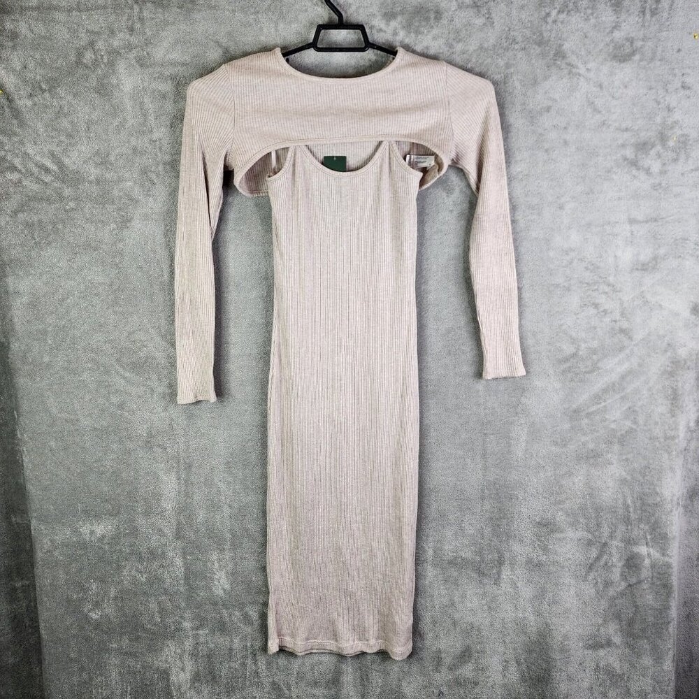 2 Piece Juniors Heathered Cream Beige Ribbed Maxi Dress Wild Fable Size M